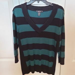 Teal and black striped sweater
